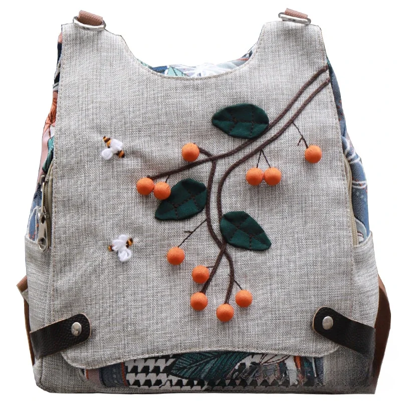 Ethnic Backpack Retro Cotton Linen Women Shoulder Bag Female All Purpose Rucksacks Lightweight Travel Bags for Girls Schoolbag