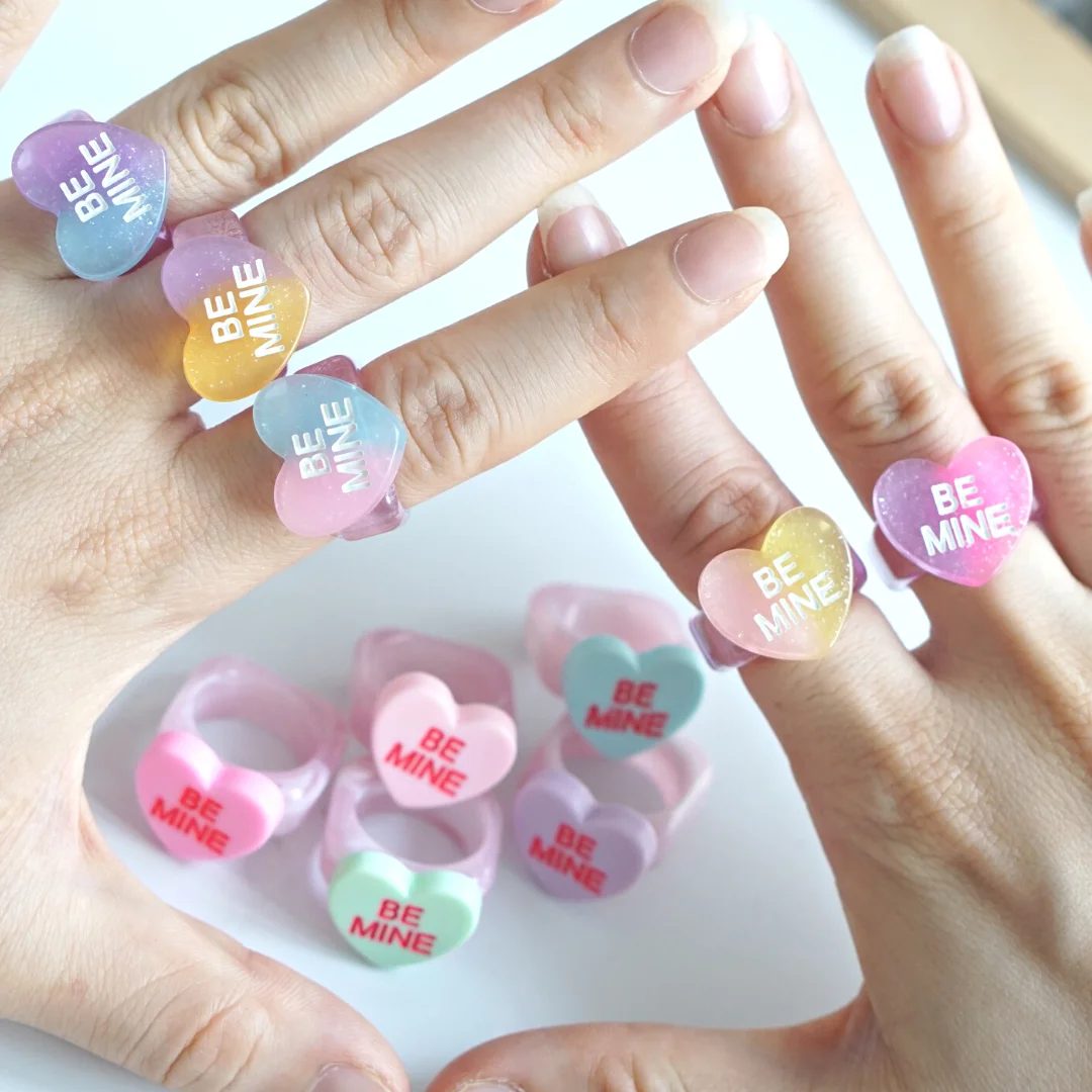 

3 Pcs Heart Ring Gift Set, Part Rings, Love Rings, Valentine's Day Rings, Engagement Ring, Wedding Ring, Colorful Cute Jewelry