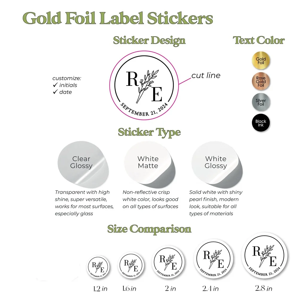 Wedding Transparent Stickers With Foil, 50Pcs Personalized Gold Stickers 3cm~7cm,Envelope Seal Stickers,Thank You Gold Sticker