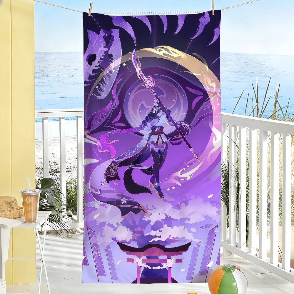 Raiden Shogun Game Genshin Impact Towel Sports Quick Dry Travel Camping Gear Sandproof Soft Light Large Beach Towel