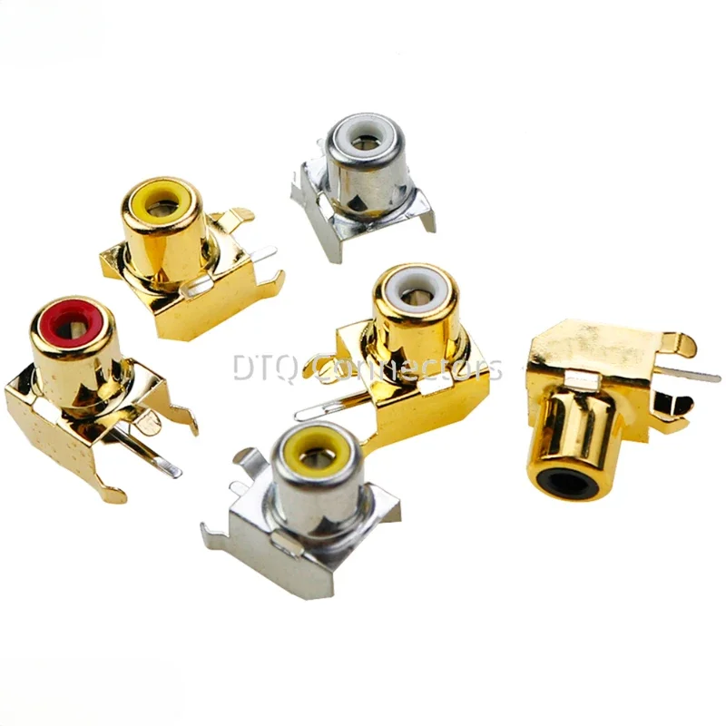10PCS AV Socket 4Pin RCA Single-hole PCB Soldering Audio Video Female Connector Gold-plated Nickel-plated