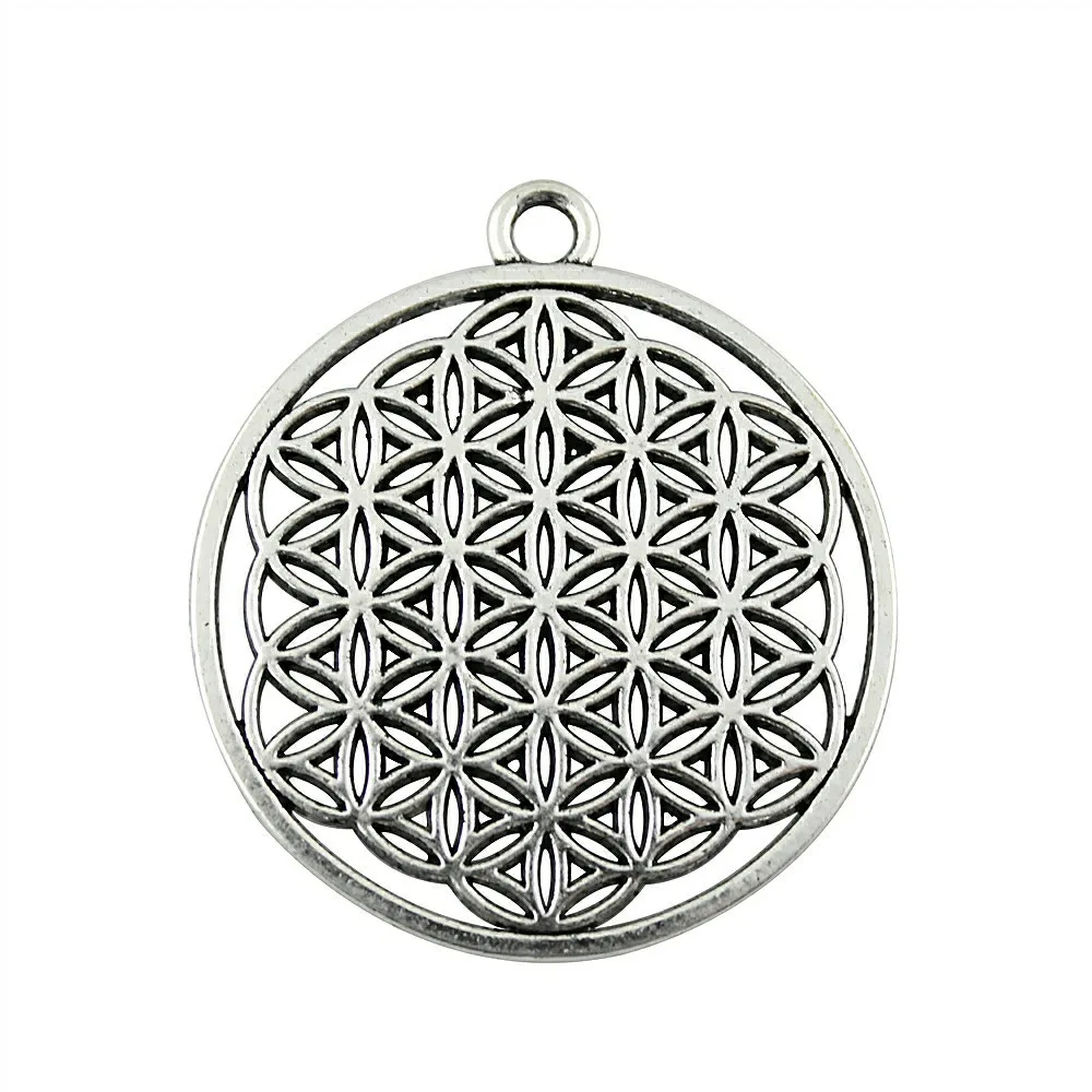 2pcs 47x42mm Round Seed Of Life Pendant Round Flower Of Life Pendant Charm Sacred Geometry Mandala Charm