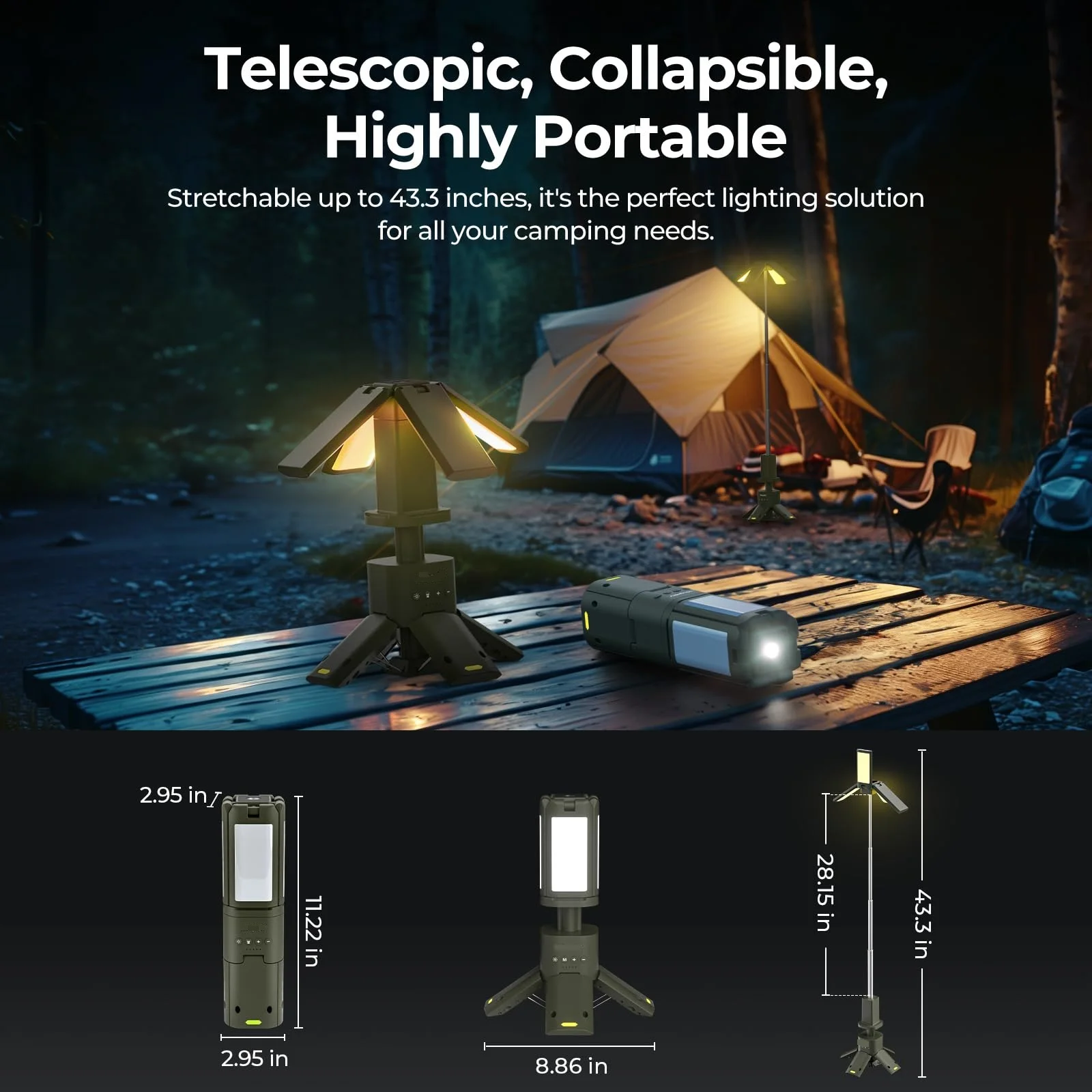 Telescopische campinglantaarn 14000 mAh Oplaadbaar Ingebouwde magnetische basis Outdoor LED-zaklamp voor wandelen Vissen Tent Noodsituatie