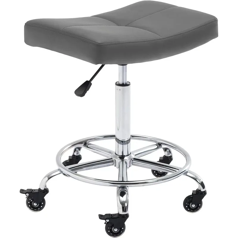 

Wide Rolling Stool with Locking Wheels Footrest Adjustable Height Swivel for Salon Kitchen