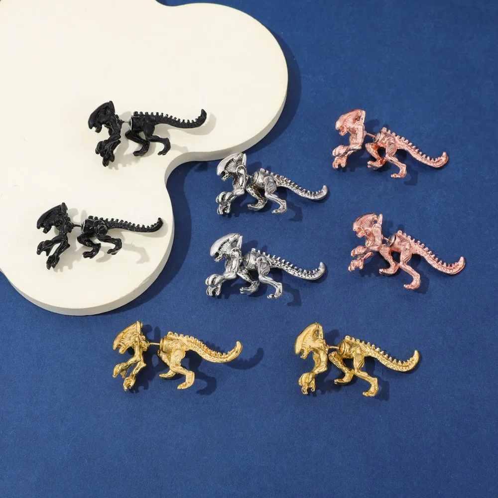 Alien Xenomorph 3D Dinosaur Shape Stud Earrings Alien Monster Through Ear Earrings Gothic Punk Cosplay Jewelry for Women Men