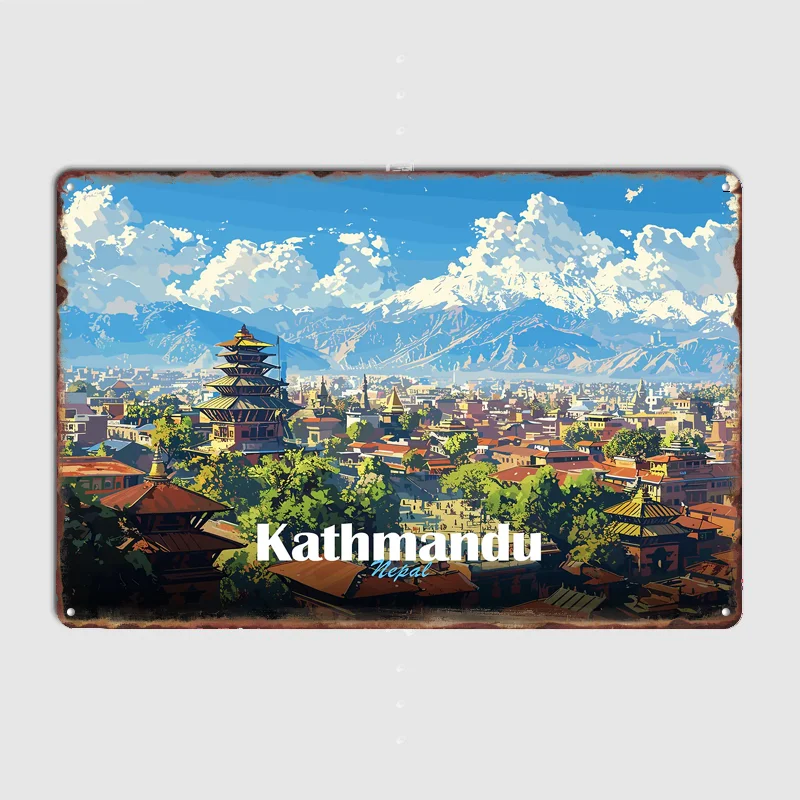 Home Decor Kathmandu - 카트만두 도시 풍경 여행 포스터 금속