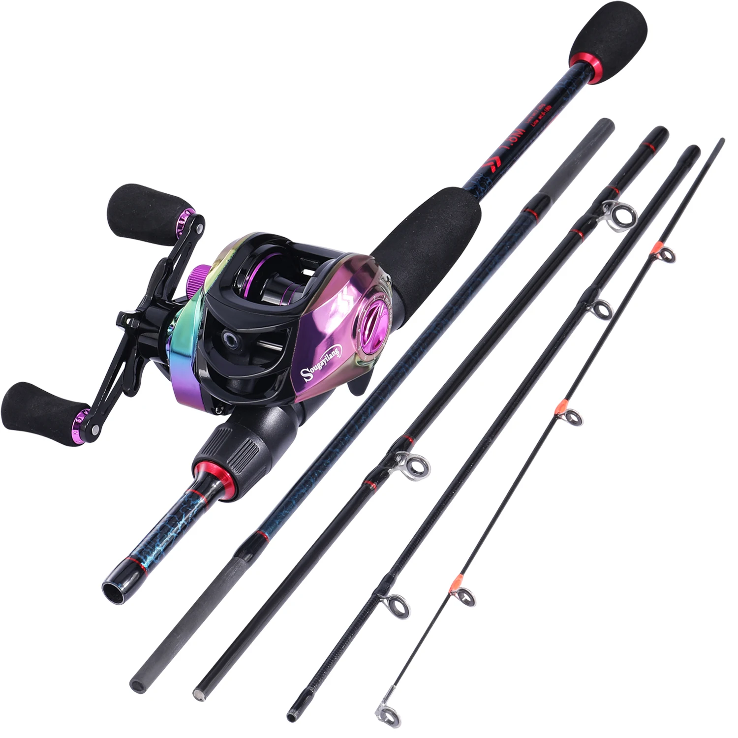 Sougayilang 1.8M-2.4M Casting Fishing Combo Set 5 Sections UL Rod and 7.2:1 High Speed Baitcasting Reel Fishing Accessories