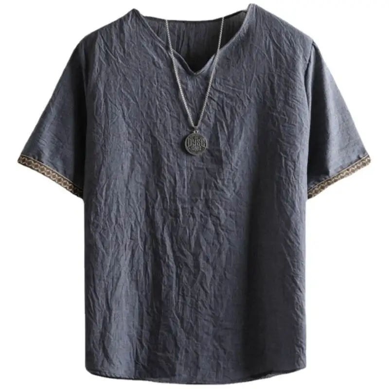 Loose Fit Men's Cotton Linen ort Sve T-irt Summer Casual Thin Sle f Sve Top Trendy Large Size Linen irt