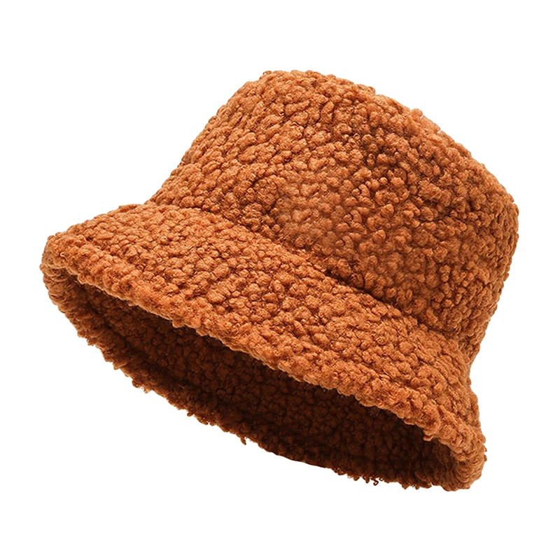 Bucket Hat Solid Men Fishing Fisherman INS Hat Unisex Harajuku Autumn Winter Lamb Wool Cute Outdoor Warm Panama Cap For Women