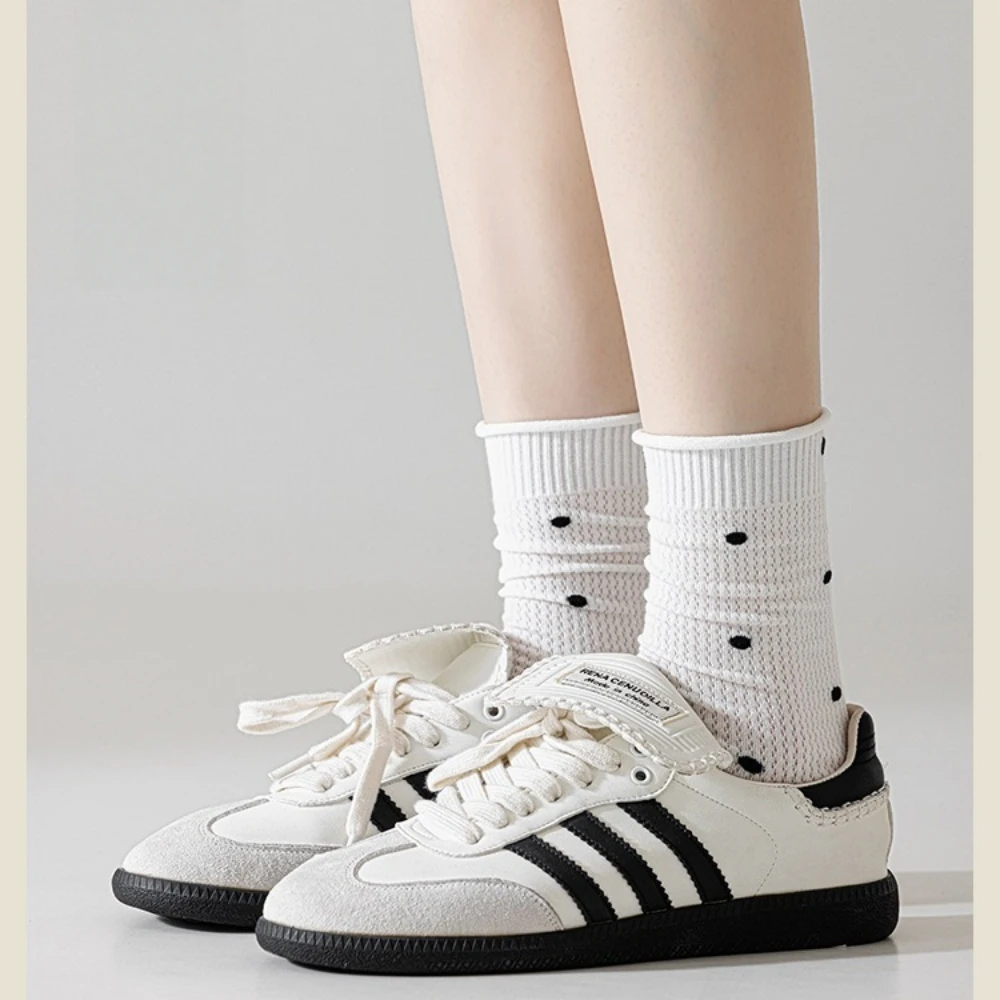 6 Pair Women's Loose-Fitting Boneless Seam-Free Fashionable Cotton Socks High-Quality Polka Dot Curled Hem Trendy Casual Socks