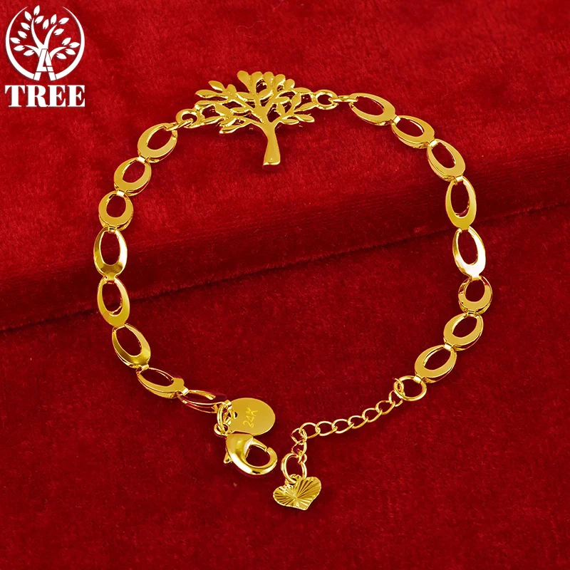 

ALITREE 24K Yellow Gold Tree Pendant Bracelets For Woman Fashion Party Wedding Engagement Charm Jewelry Lovers Gift
