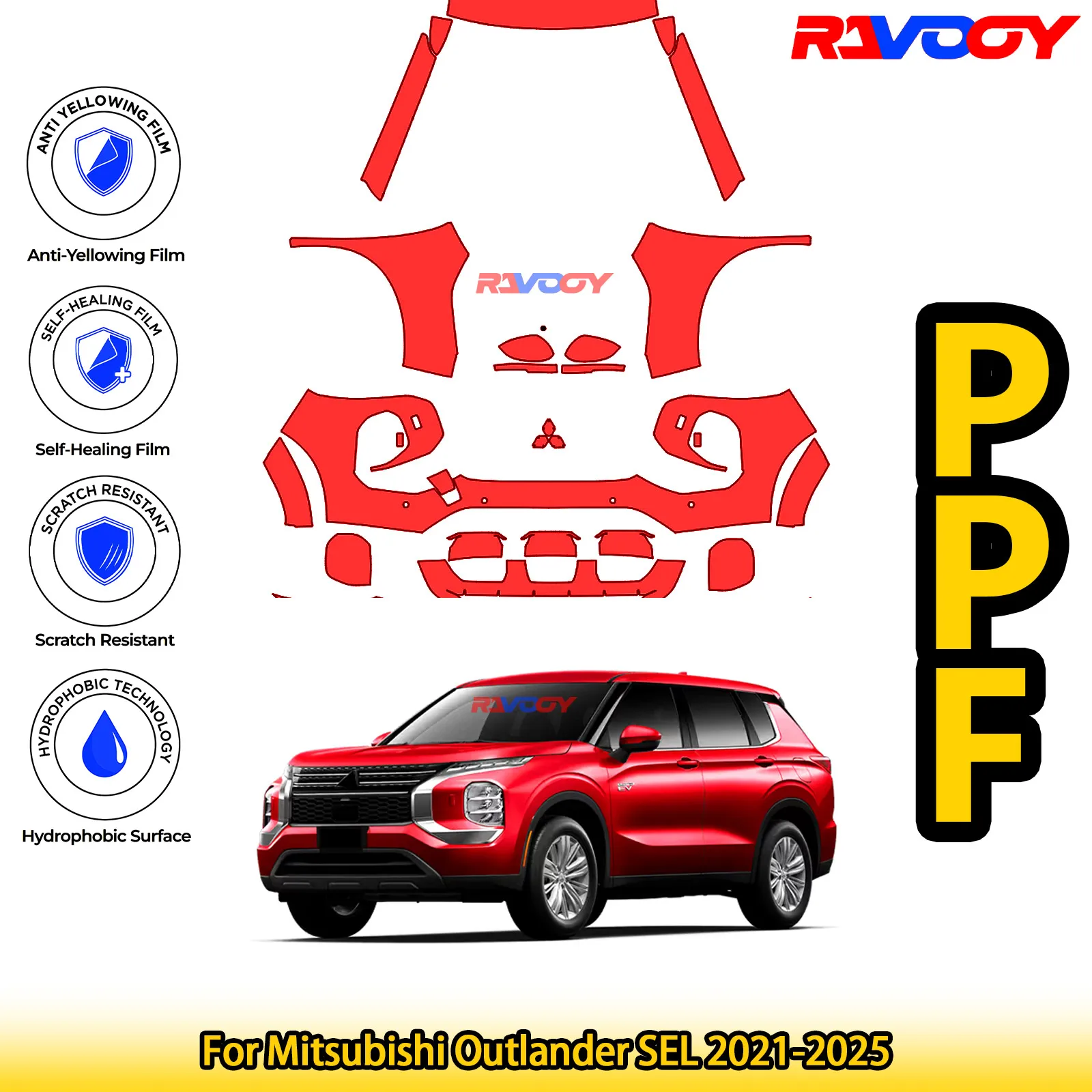

For Mitsubishi Outlander SEL 2021-2025 Glossy Matte Black Precut front PPF Kit Paint Protection Film