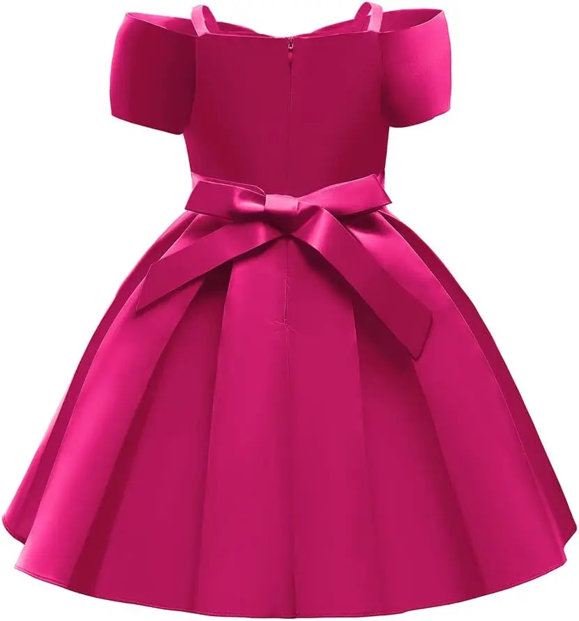 Gaun untuk Anak Usia 2-10 Tahun untuk Acara Khusus, Gaun Gadis Bunga Satin, Gaun Dansa Formal Pesta Ulang Tahun, Gaun Komuni Anak Perempuan