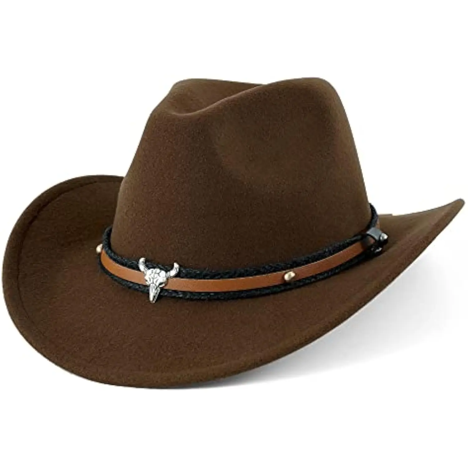 

Mistdawn Unisex Western Cowboy Hat Fur Faux Felt American Hats Fedora Outdoor Wide Brim Hat with Strap