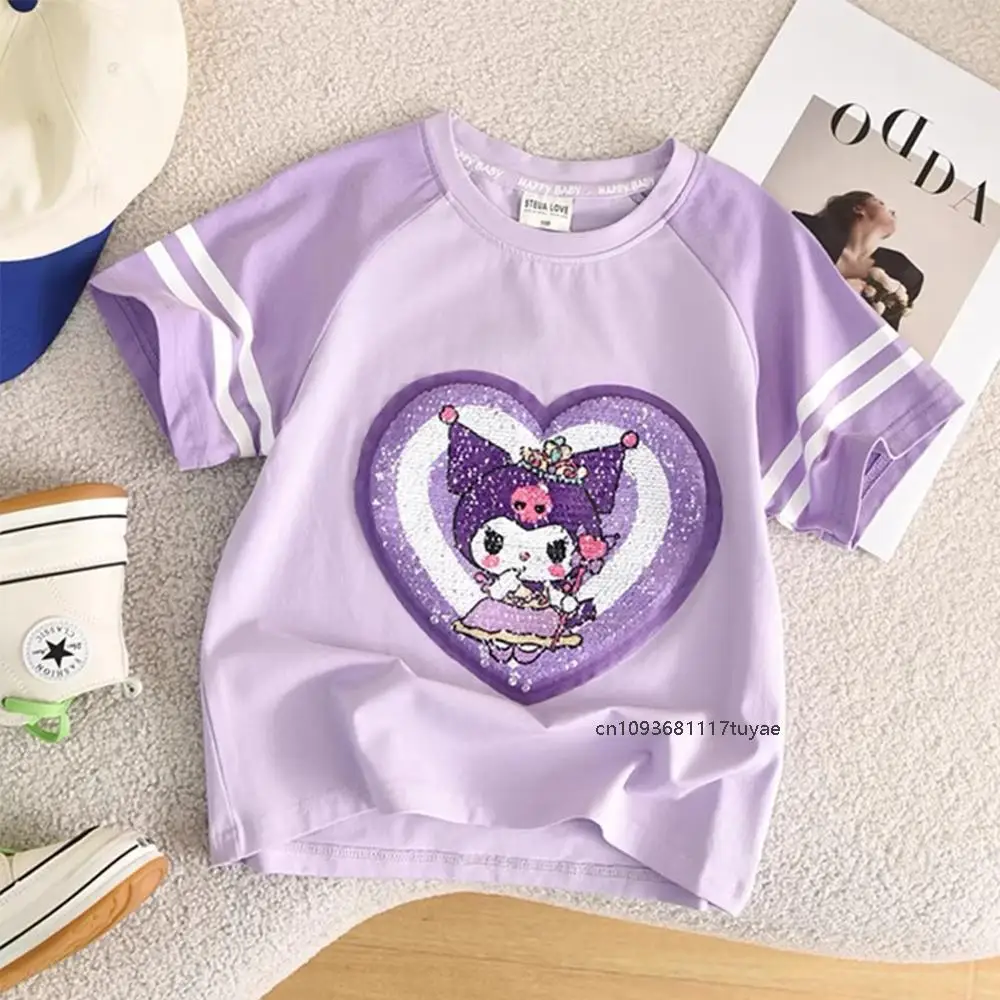 سينامورول كارتون سانريوس الاطفال قصيرة الأكمام Kawaii ميلودي كورومي لطيف أنيمي الترتر تي شيرت الصيف بلايز تنفس قصيرة الأكمام