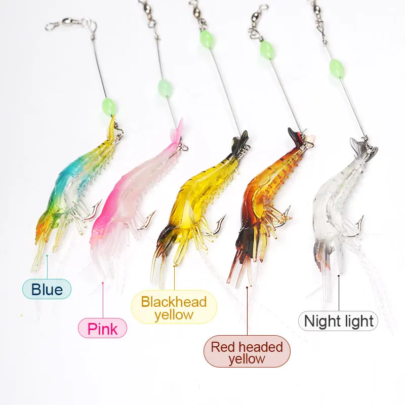 

5 colors Silicon Shrimp Soft Fishing Lure Hook Swivel Beads Bait Set Jigging