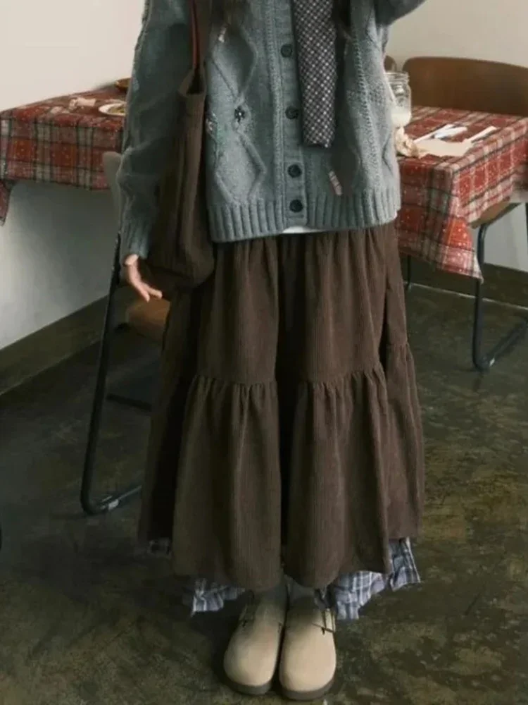 Autumn Heavy Streetwear Skirt For Women Y2k Vintage Double-layer Corduroy Cake Skirts Fashion Loose New Women's Clothing