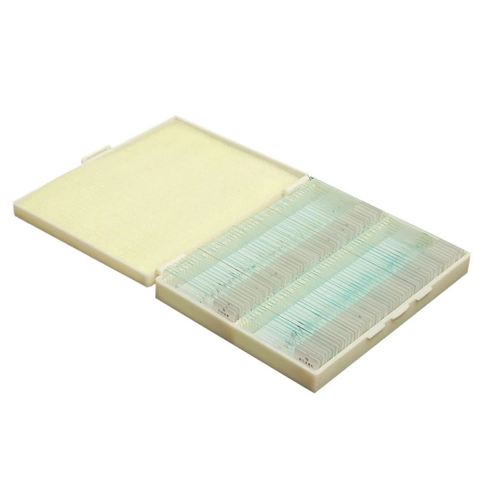 EYSDON 100pcs Biology Prepared Microscope Glass Slides Lab Specimens for Basic Biological Science Education With Plastic Box