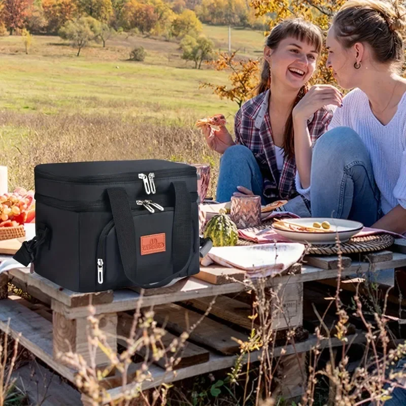 Isolierte Doppelschicht-Kühltasche - Große Kapazität Lunchbox für Frauen/Männer, auslaufsichere Picknick- und Schultasche mit verstellbarem Riemen – Detail 2