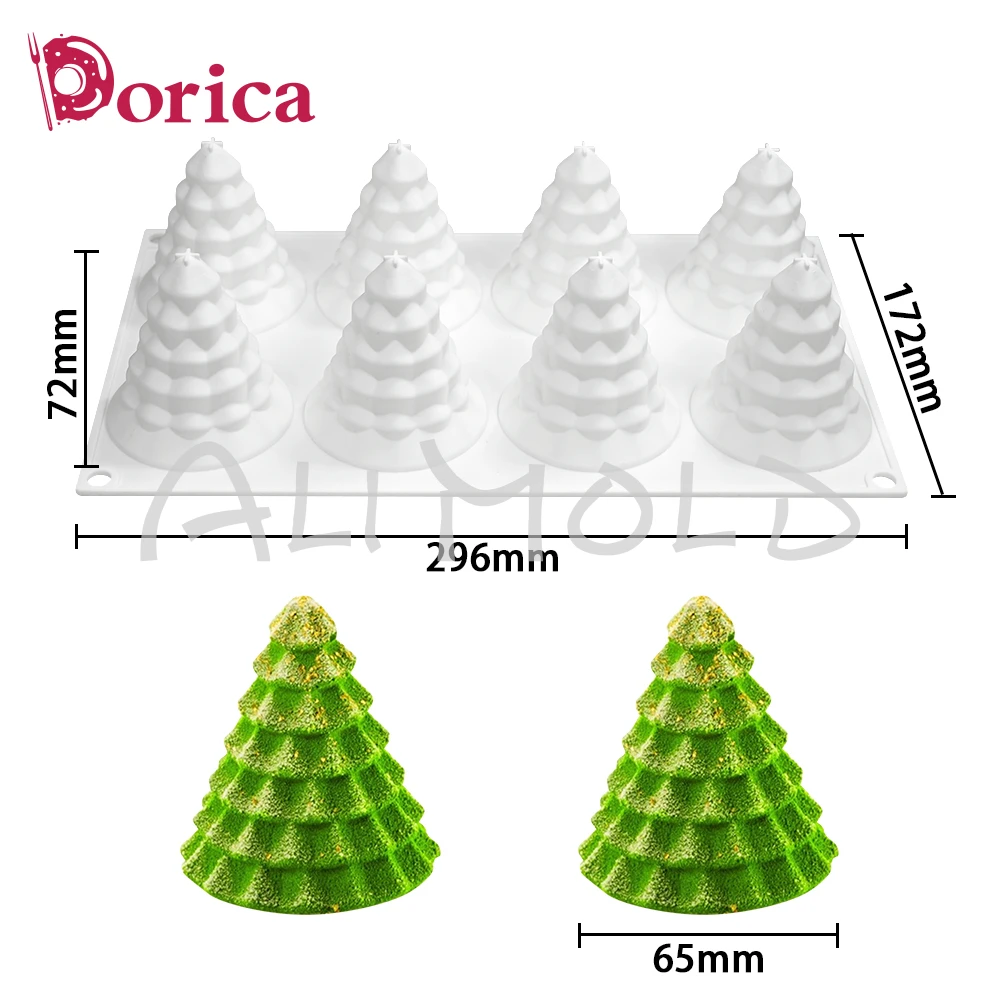 Dorica 3D 8 Cavity Christmas Tree Silicone Mousse Mold DIY Jelly Chocolate French Dessert Cake Decorating Tools Kitchen Bakeware