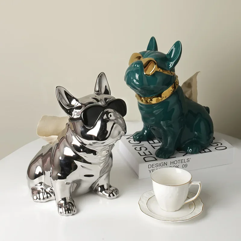 

Modern Art French Bulldog Statue Paper Box Home Decoration Art Dog Cellarette Sculpture Birthday Gift Tissue Box Desk Figurine