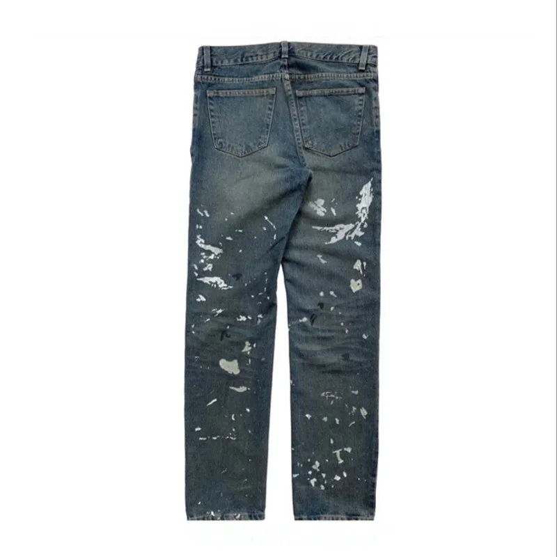 HKSH Spring Summer New Men Tide Splash-Ink Jeans Retro Washed Women Unisex Chic Ins Vibe Fashion Streetwear Denim Pants HK22317