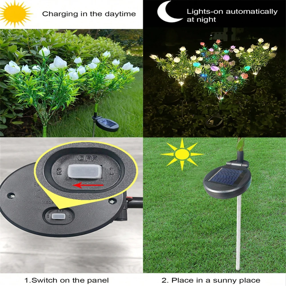 Solar Light LED Garden Lights With 42 LED Lights Artificial Tree Flower Gardenia IP65 Waterproof Landscape Decoration Backyard