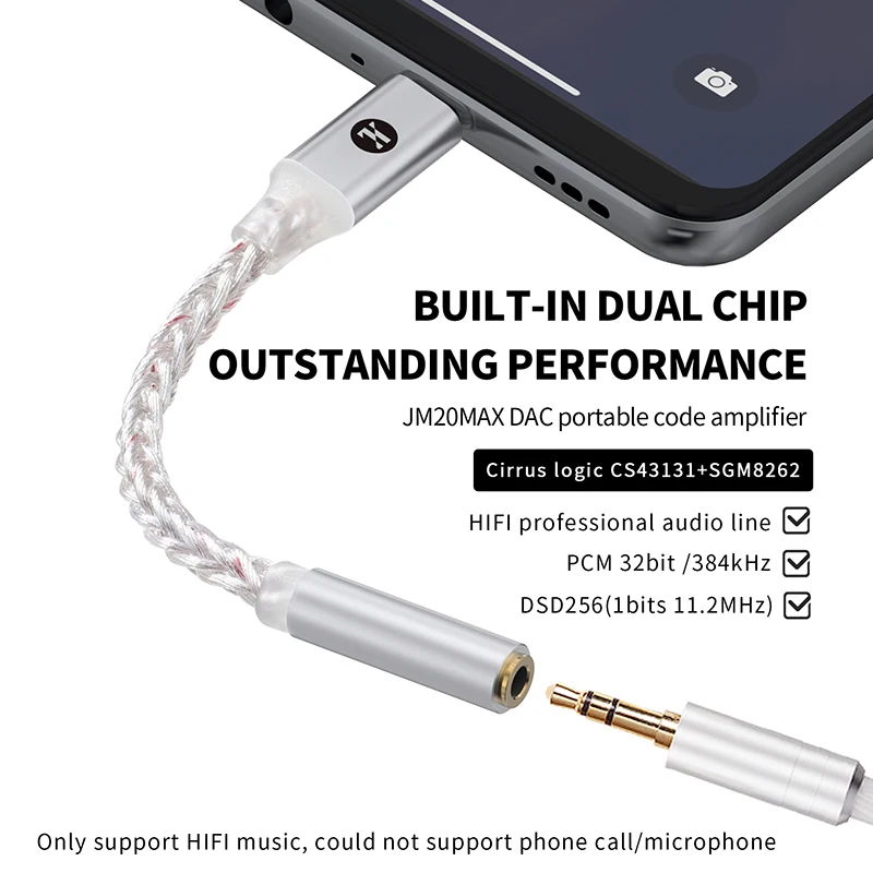 JCALLY JM20 Max Digital Audio Adapter Dual Chip CS43131+SGM8262 Chip Portable Code Amplifier Type C To 3.5mm Earphone Amplifier