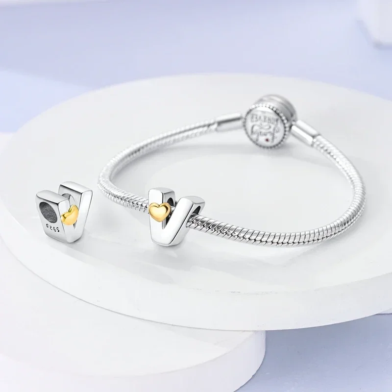 Hot Sale Silver 925 26 Alphabet Letters Charm Heart Love Bead for Original Charms Bracelets for Women DIY Fine Jewelry Gifts