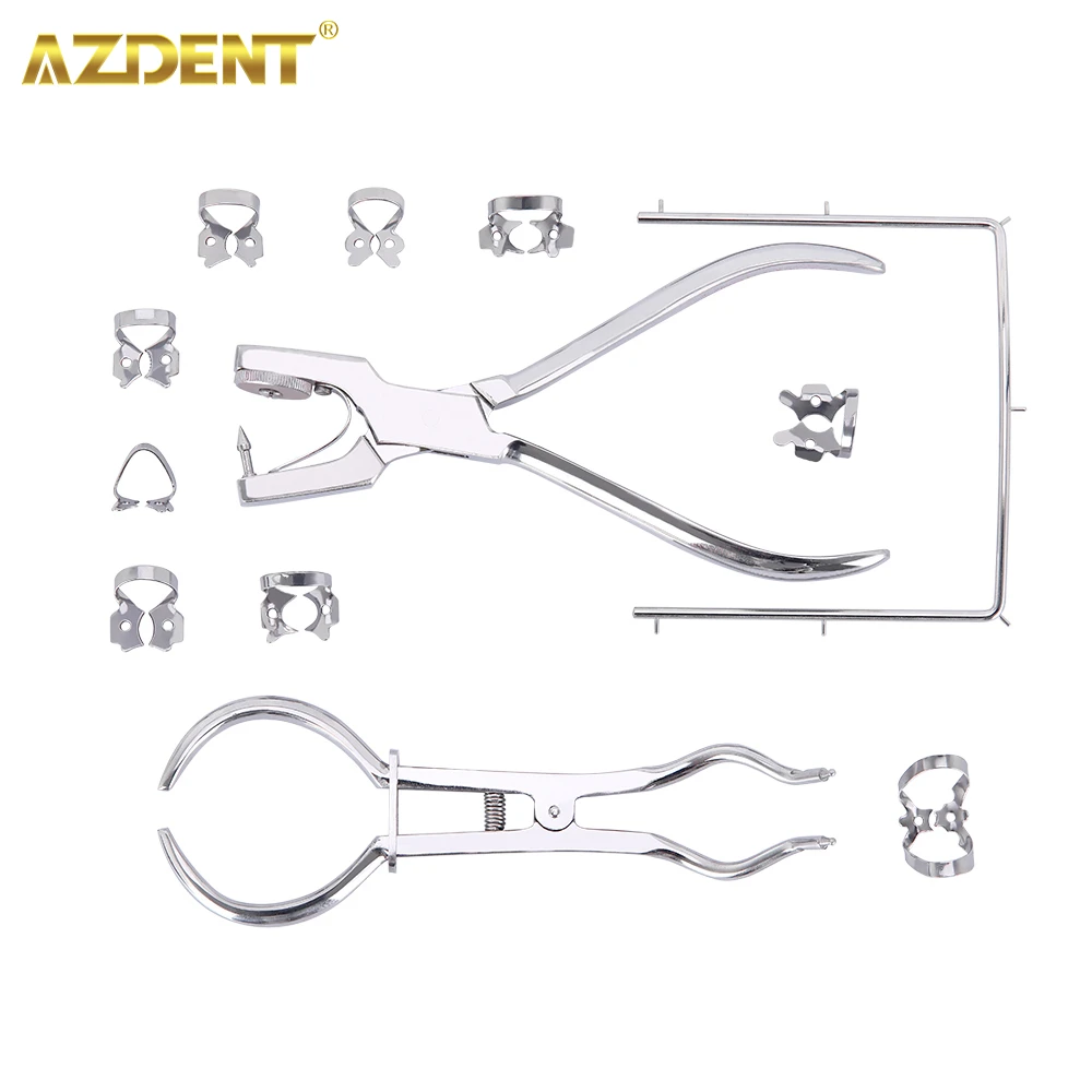 

AZDENT Dental Dam Perforator Rubber Stamp Clip Clamp Puncher Bracket Set Pliers Dentist Device Dentistry Tools Instrument