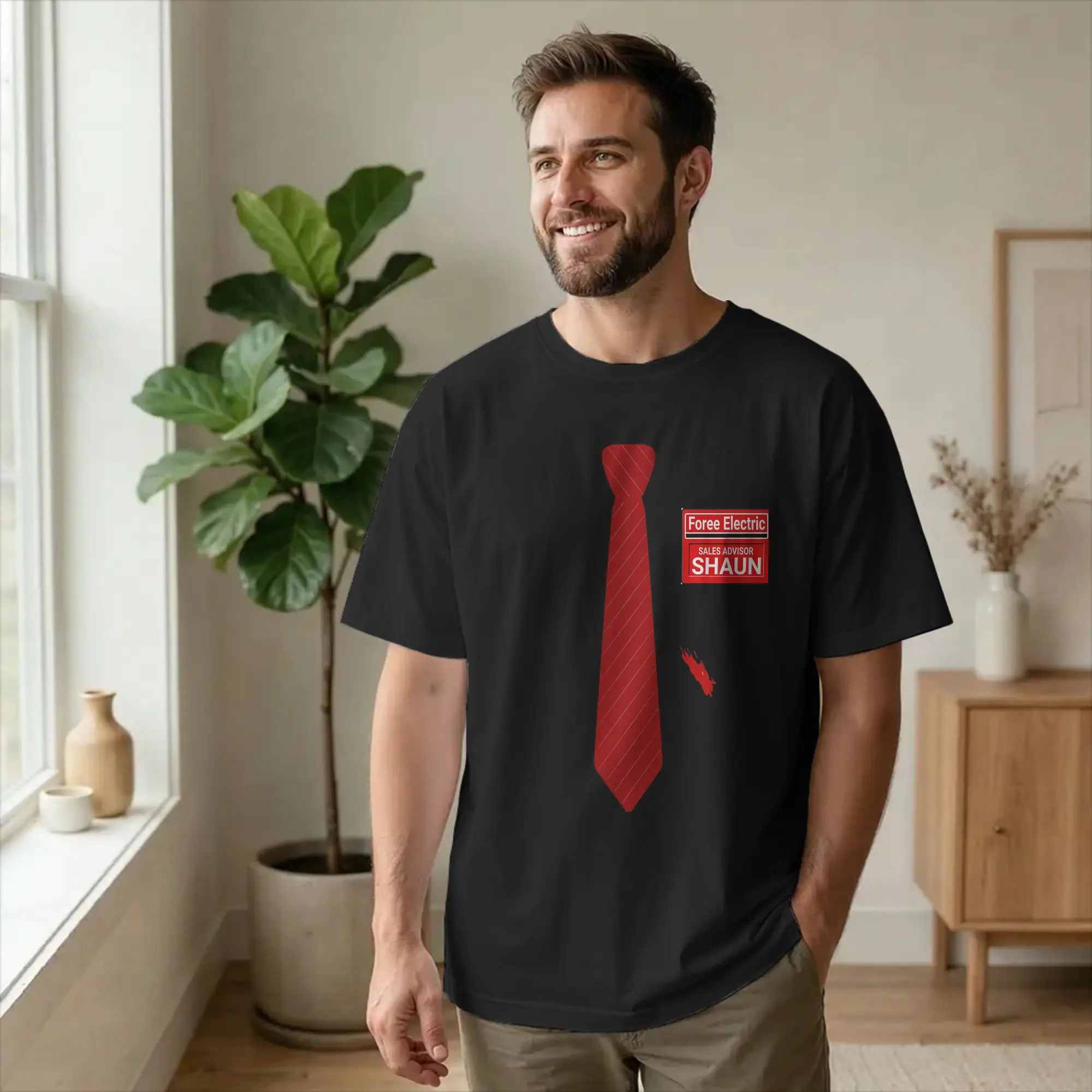 Shauns Zombie Dead Tie Badge Custom T Shirt Men's Cotton Awesome T-Shirts O Neck Funny Tee Shirt Short Sleeve Clothing Classic