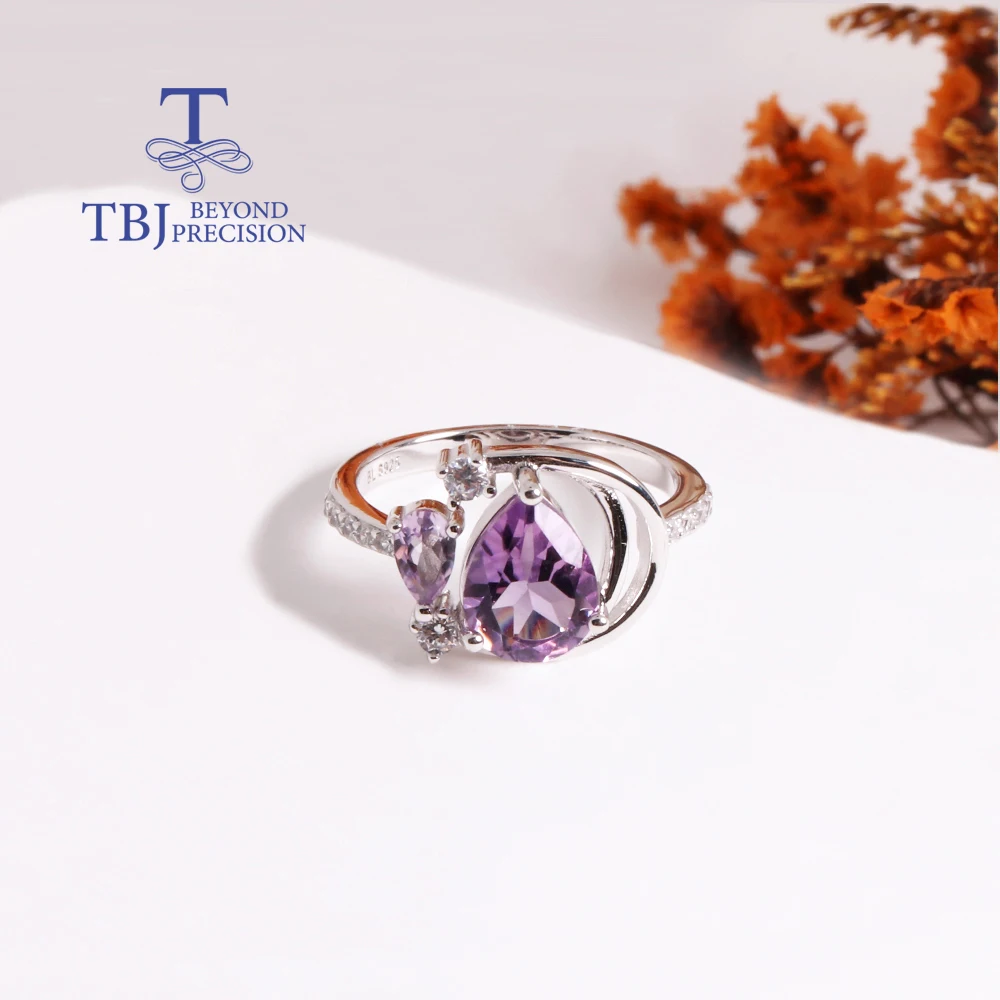 Beautiful and elegant February Birthstone natural six corner amethyst silver Ring exquisite jewelry for women daily wear gifts