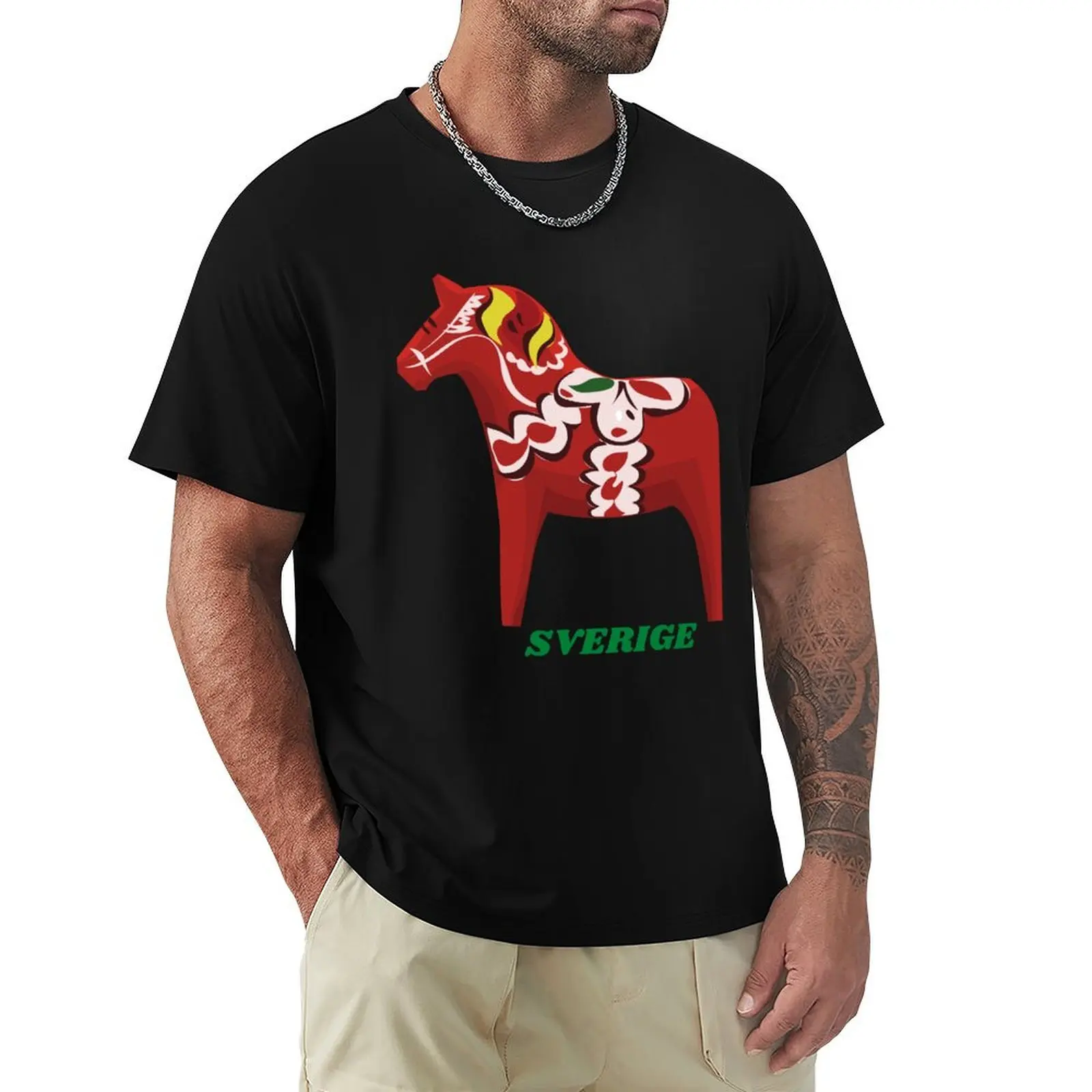Sverige Dala Sweden Red Horse T-Shirt Summer Casual Loose T-Shirt