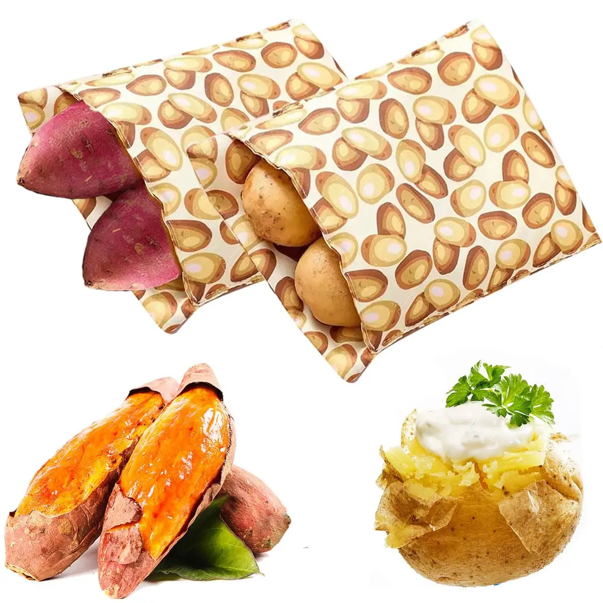 Microwave Potato Bag Reusable Express Microwave Potato Cooker Bag Baked Potato Pouch Microwave-Safe Fabric Quick Cooking Kitchen