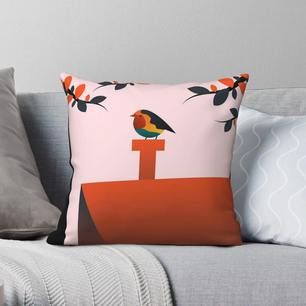 Chubby Bird On The Roof Pillowcase Polyester Linen Velvet Printed Zip Decorative Throw Pillow Case Bed Cushion Cover 45x45