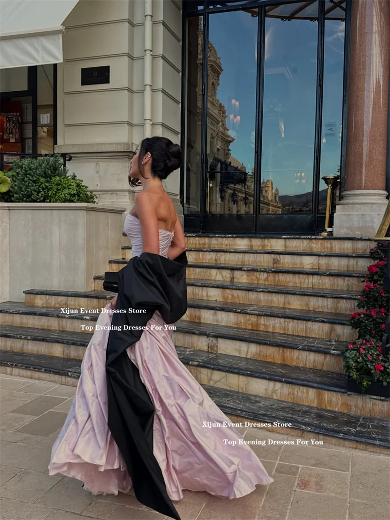 Suknie wieczorowe Xijun z różowej tafty, długie, bez rękawów, plisowane, w kształcie litery A, formalne suknie na studniówkę, suknie balowe do ziemi w stylu gwiazd, możliwość personalizacji.