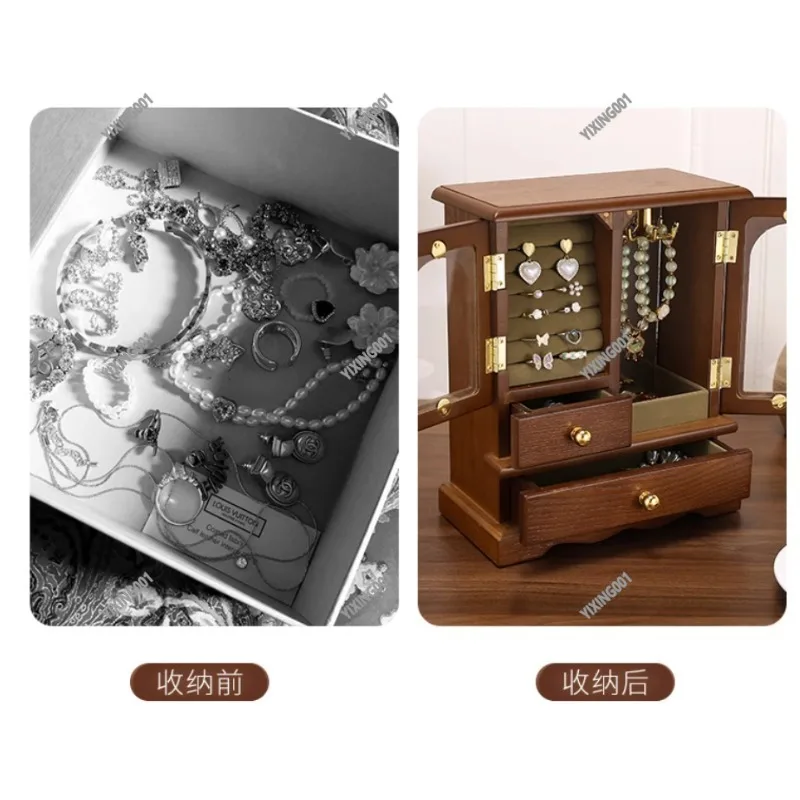 Exquisite Solid Wood Retro Jewelry Storage Box for Elegant Household Jewelry Organization
