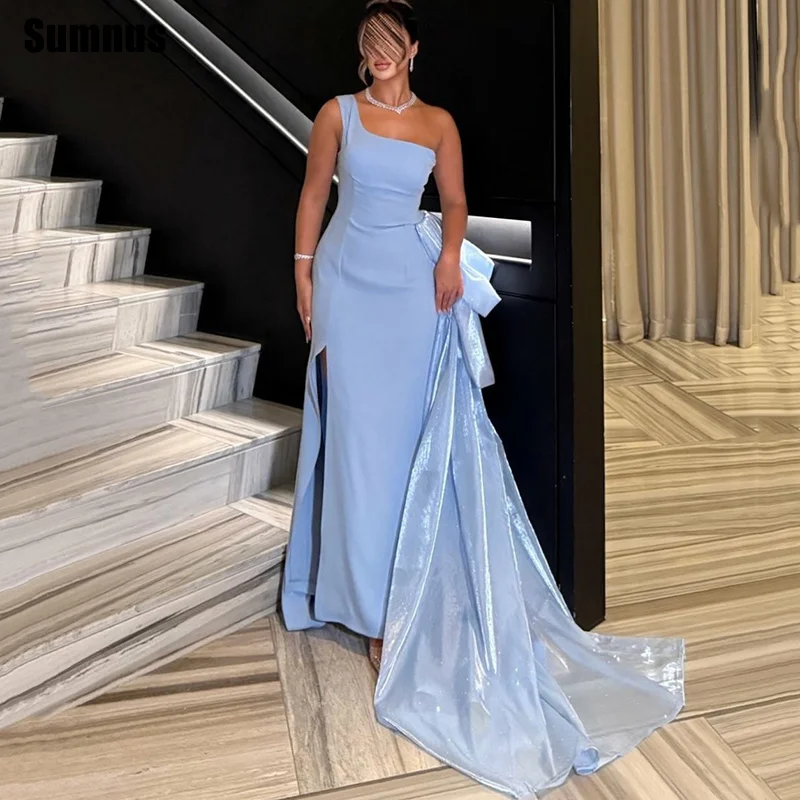 

Sumnus Modern Mermaid Evening Dresses Satin One Shoulder Maxi Formal Dresses With Train Gala فساتين سهرة Customized