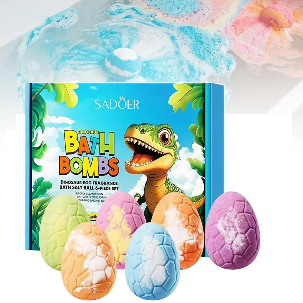 

Набор из 6 бомбочек для ванны для детей и малышей с динозаврьими яйцами внутри, шипучие спа-шарики, подарочный набор, ручная работа, для создания пены, расслабляющий праздничный подарок