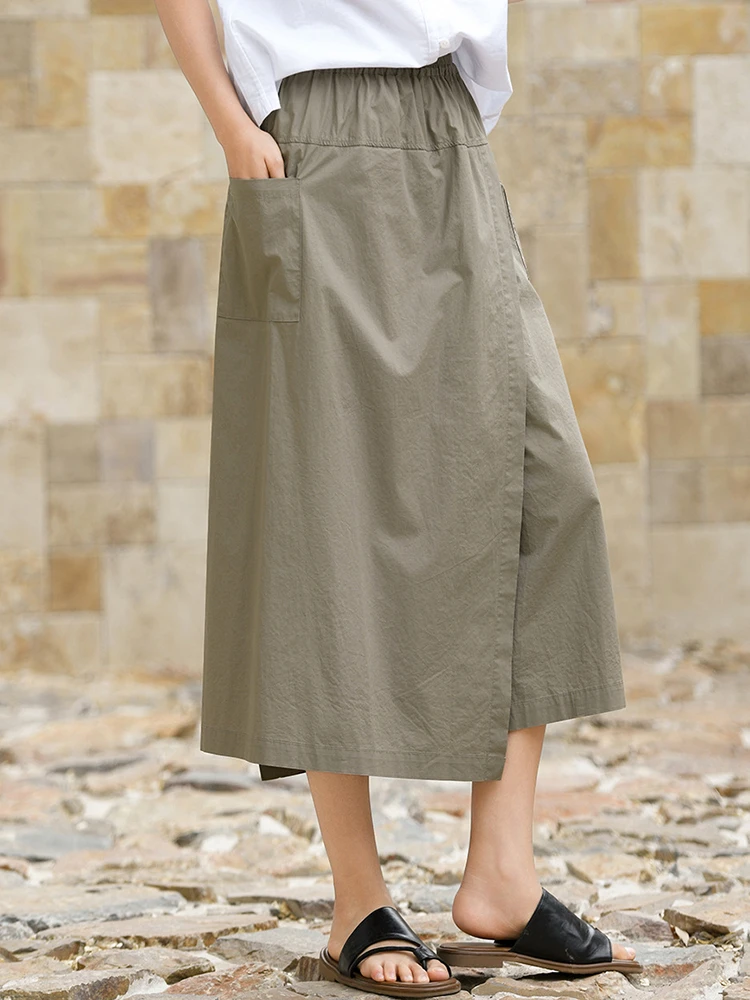 100% Cotton Women Casual Skirts New 2026 Summer Simple Style Solid Color Loose Comfortable Female A-line Long Skirt M2379
