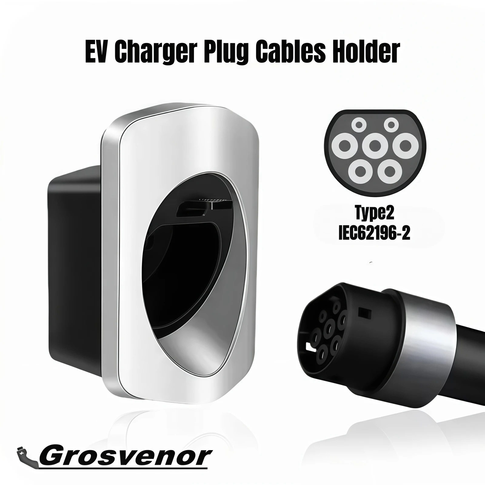 Type 2 EV Charger Holder Stylish IEC62196 EV Charging Cable Organizer Plug Holder Sleek Wallbox EV Charger Support Type2