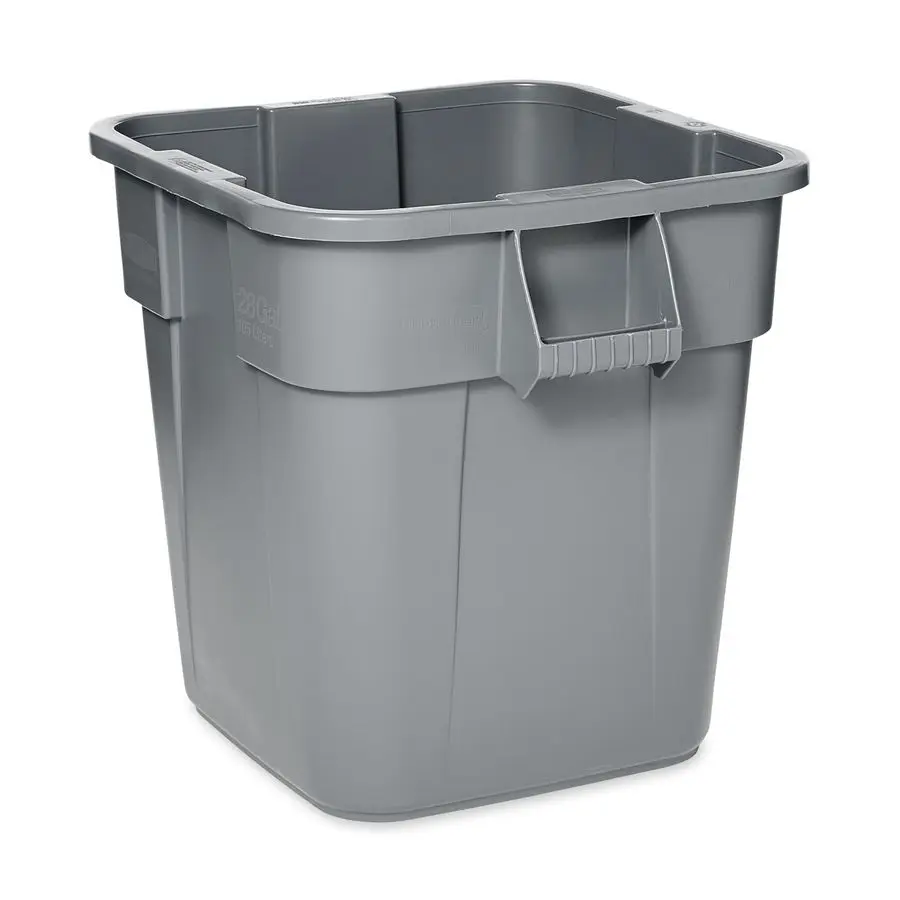 

Commercial LLDPE Square Brute 28Gallon Trash Can without Lid, Gray, For Restaurants Garages Offices Mailrooms Classrooms