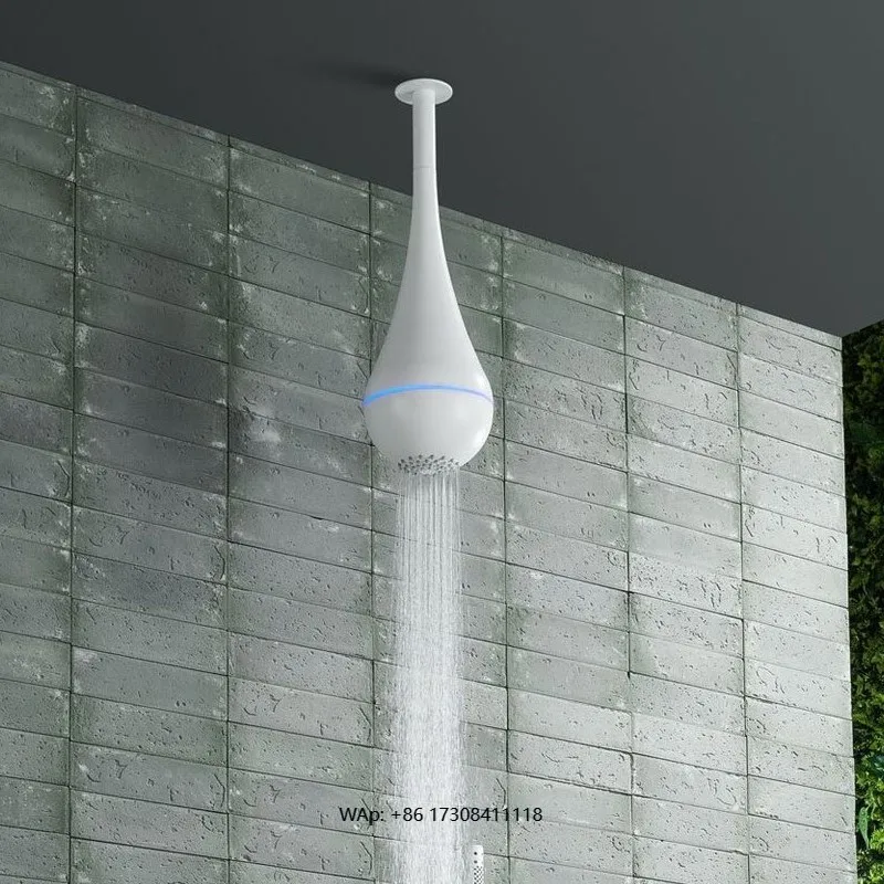 Wall Mounted Recessed Brass Shower Head with Water Drop Design Hot and Cold LED Shower Handheld Pressurized Spray for Apartment