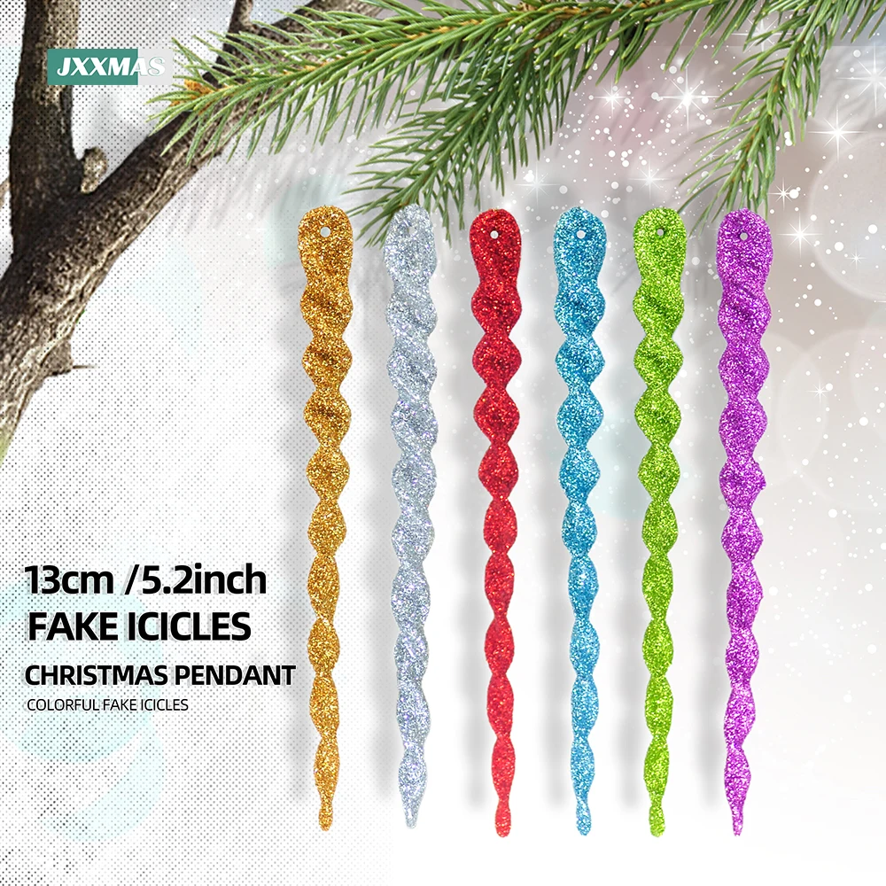 

12pcs Christmas Simulation Ice Xmas Tree Hanging Ornament Color Fake Icicle Winter Party Home Decor Noel Navidad Supplies 13cm