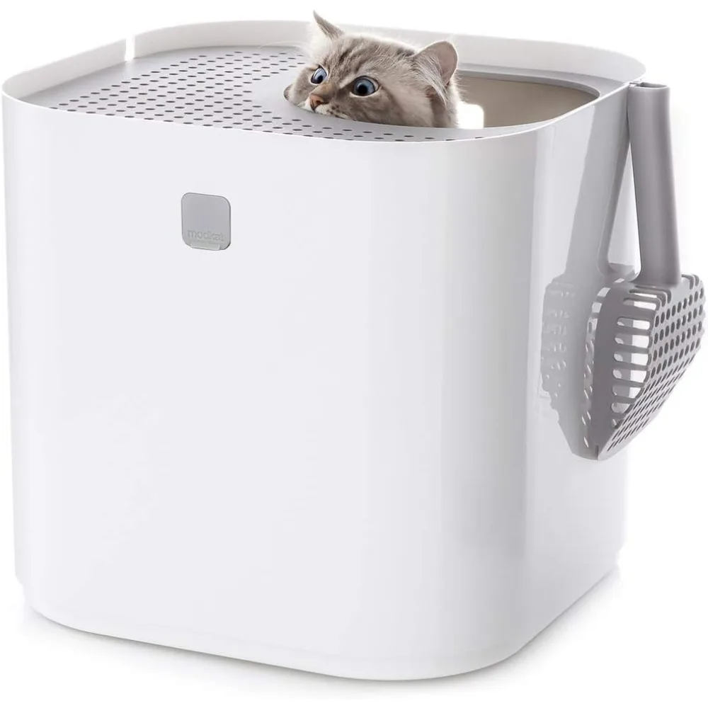 Top-Entry Litter Box - Reduces Litter Tracking, Swivel Lid for Easy Cleaning, Leak-Proof, Dog Proof - Includes Scoop