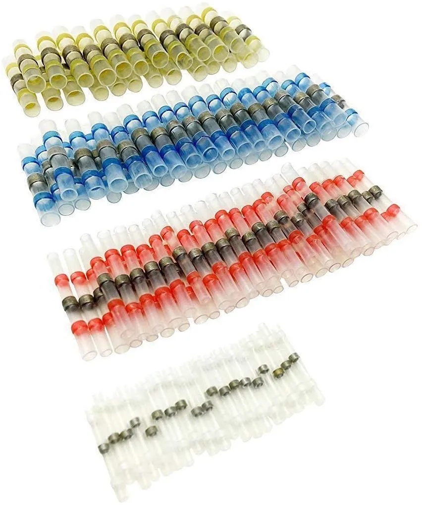 Solder Seal Wire Connectors 50/100/200PCS Waterproof Heat Shrink Butt Splice Electrical Cable Connector Automotive Marine