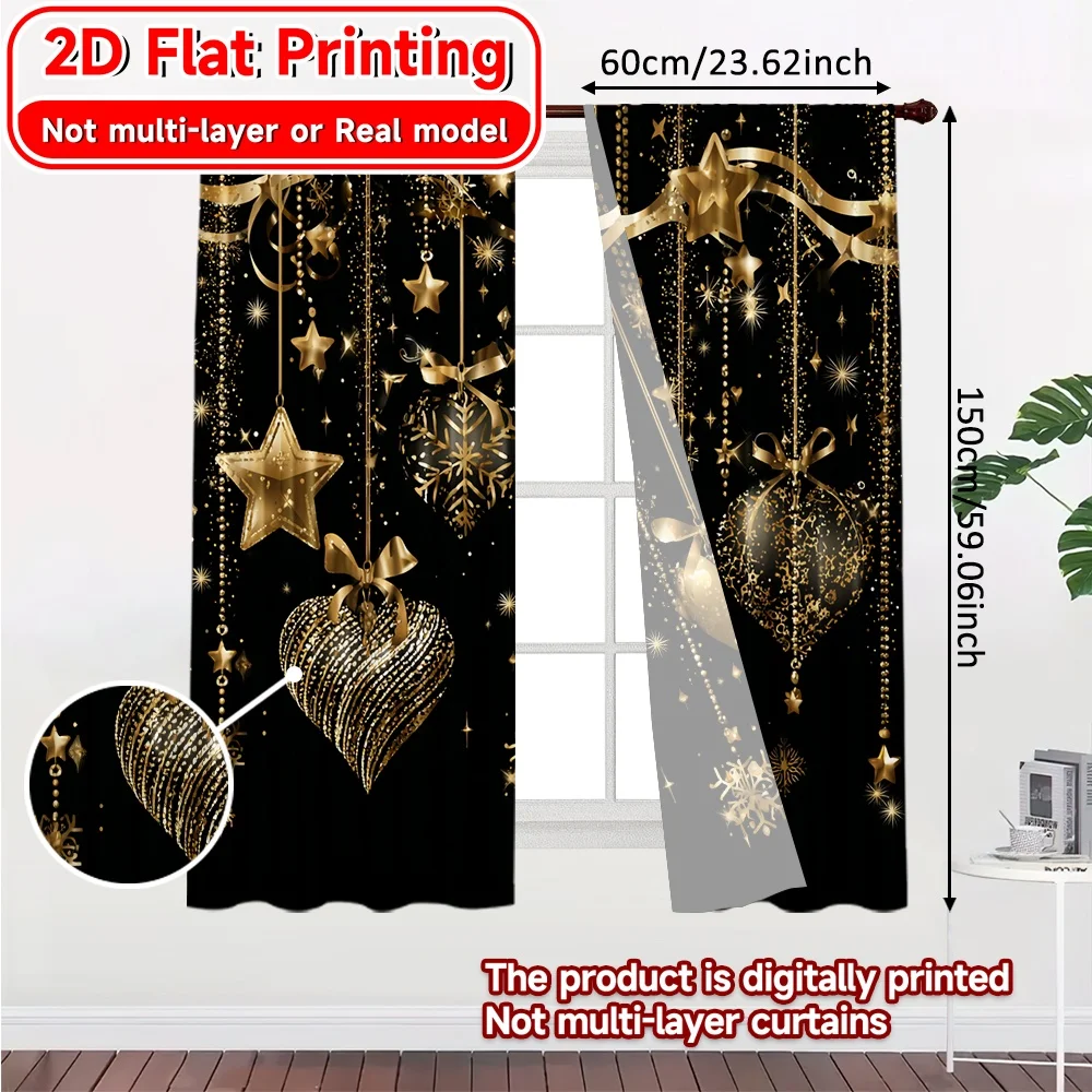2D Flat Printing,2pcs Golden Celebration(1) Popular Curtains&Drapes Versatile Fabric Curtains Home Decor Perfect for Room,