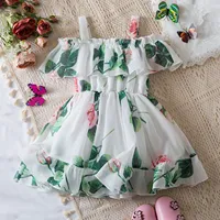 2024 New Suspend Dress for Girls Print Dress Elegant Kids Clothes Summer Birthday Clothing Tutu Children's Casual Wear 1-5 Years