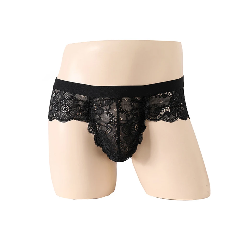 Sexy Mens Low Waist Underpants Thin Sheer Underwear See Through Briefs Gay Lace Thong Cock Pouch Panties Sissy Erotic Lingerie