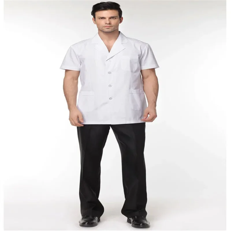 Men white Medical Coat Clothing Medical Services Uniform Nurse Clothing Short-sleeve Polyester Protect lab coats Cloth
